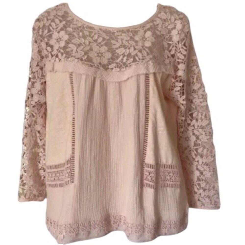 Guest Editor Pink Cotton Gauze and Lace Top - S